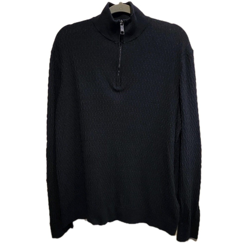 Ted Baker Jeremee Cotton/Wool/Cashmere Blend Quarter-Zip Sweater Navy Size 5/XL